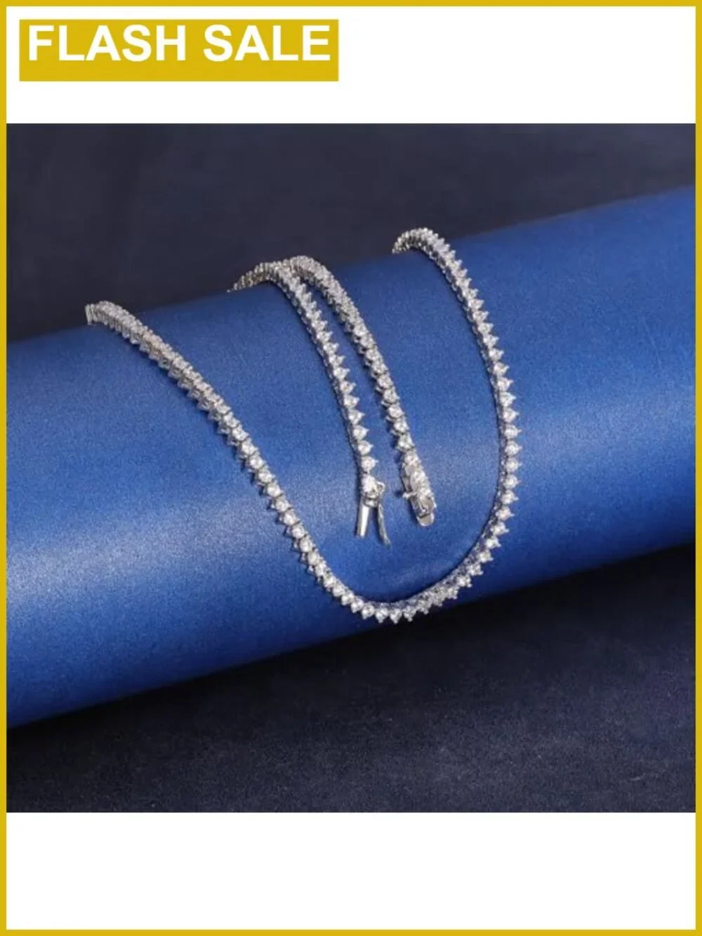 18K White Gold Plated Tennis Necklace 2mm Cubic Zirconia 3 Prong Setting 22